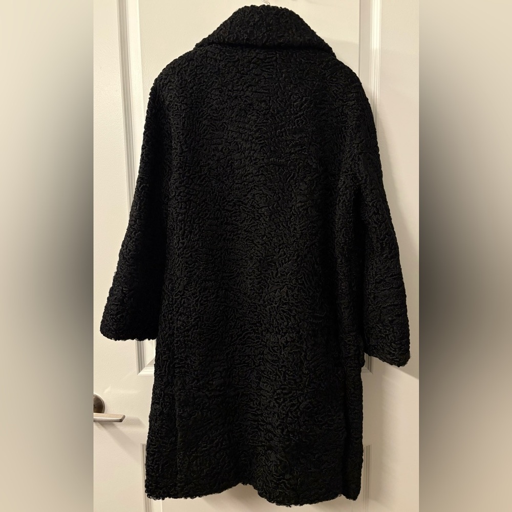 Vintage Black Curly Lamb Fur Swing Coat - Picture 2 of 16